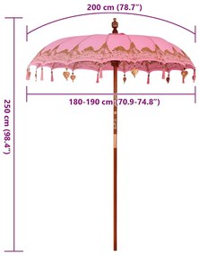 Guarda-sol Outros Manual Rosa x 260 cm Algodão e madeira sólida