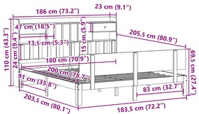 Cama com estante sem colchão 180x200 cm pinho maciço
