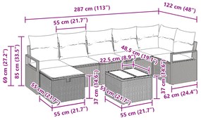 Conjunto de Sofás de Jardim vidaXL de 8 Peças com Almofadas Cinzento C