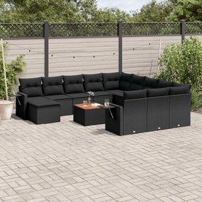 vidaXL 13 pcs conjunto de sofás de jardim com almofadões vime PE preto