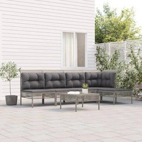 6 pcs conjunto lounge de jardim c/ almofadões vime PE cinzento