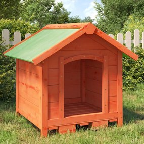 vidaXL Casota para cães 65x65x61,5 cm pinho maciço castanho