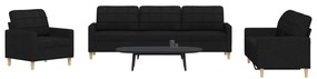 3 pcs conjunto de sofás tecido preto