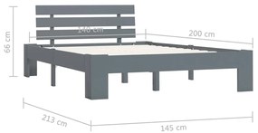 Estrutura de cama 140x200 cm pinho maciço cinzento