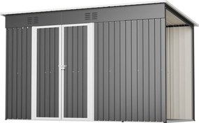 Abrigo metálico para ferramentas com porta dupla, 311x123x181 cm, Cinzento | AOSOM Portugal