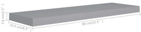 Prateleiras parede suspensas 4 pcs 80x23,5x3,8cm MDF cinzento