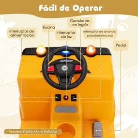 Carrinho de reciclagem de lixo elétrico 12V para crianças de 3 a 8 anos com luzes musicais com controle remoto 85 x 51 x 58 cm Amarelo