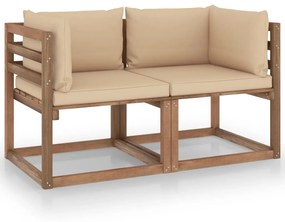 vidaXL Sofá de paletes p/ jardim 2 lugares com almofadões bege pinho