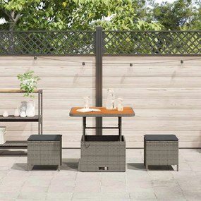 Conjunto de Jantar de Jardim em 3 Peças com Almofadas Cinza em Rattan