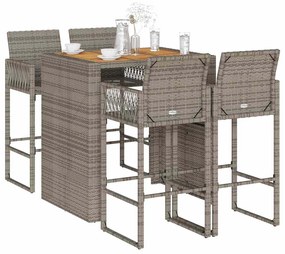 vidaXL 5 pcs conj. bar jardim sem almofadões vime PE/acácia cinzento