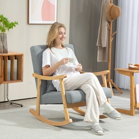 Poltrona Baloiço Moderna Poltrona de Amamentação com Almofada Lombar e Base de Madeira 65x87x84 cm Cinza Claro