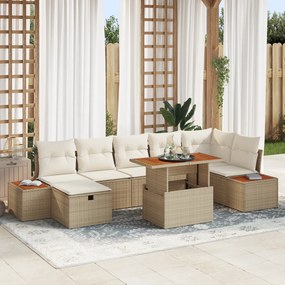 Conjunto de Sofá de 8 Peças para Jardim com Almofadas Beje Rattan Sint