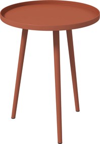 Mesa de centro redonda para jardim Ø40 x 50 cm (altura), mesa auxiliar de exterior com rebordo redondo em aço, vermelha