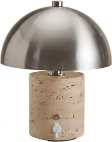 Lâmpada De Mesa Led Sem Fios Em Ferro E Pedra Natural Nicolas ↑25 Cm & Travertino - Sklum