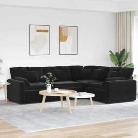 vidaXL Sofá modular com almofadas veludo preto