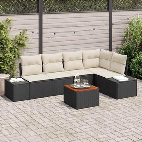 vidaXL Conjunto de Sofá de Jardim com 6 Peças e Almofadas de Rattan Preto e Madeira de Acácia