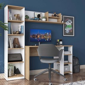 Secretária "Steven" E-1 com Prateleiras e Estante - 120 x 161.8 x 50 c