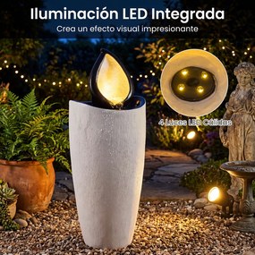 Fonte de jardim decorativa 34,5 x 34,5 x 92 cm em resina com 4 luzes LED quentes e cabo de 5 m para exterior (pátio, corredor), preto + cinzento