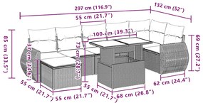 8 pcs conjunto sofás de jardim c/ almofadões vime PE castanho