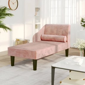vidaXL Chaise longue com rolo veludo rosa
