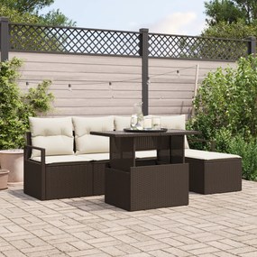 Conjunto de Sofás para Jardim de 6 Peças com Almofadas Castanho Polira