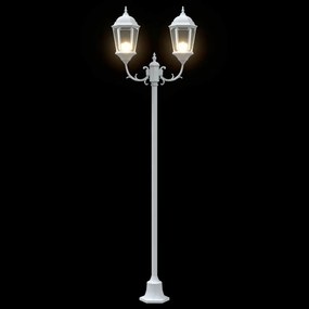 Poste de Luz de Jardim 2-Lâmpada E27 Branco 220 cm Alumínio