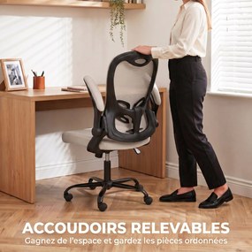 Cadeira de escritório ergonómica, cadeira de escritório em malha, braços rebatíveis, altura ajustável bege