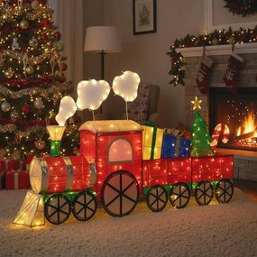 Comboio de Natal Iluminado com Presentes e 330 Luzes LED Decoração para Exterior Resistente às Intempéries com Estacas Branco Quente 215 cm