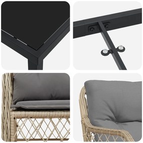 Conjunto de Jantar Jardim com Almofadas Bege Poli Rattan