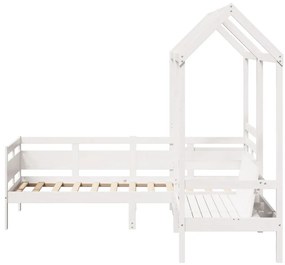 Conj. sofá-cama e banco c/ telhado 90x200cm pinho maciço branco
