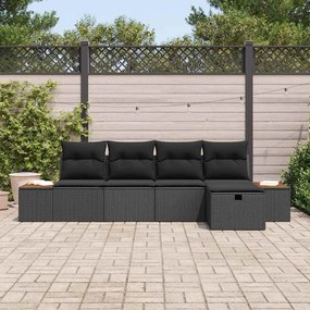Conjunto de Sofá de Jardim com 5 Peças e Almofadas em Rattan Poliéster