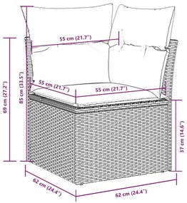 11 pcs conjunto sofás de jardim c/ almofadões vime PE preto