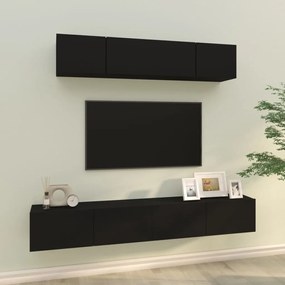 vidaXL Conjunto móveis de TV 4 pcs madeira processada preto