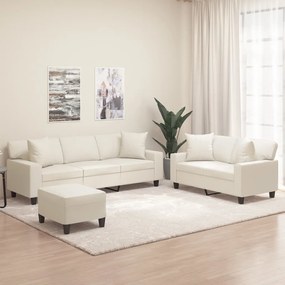 vidaXL 3 pcs conjunto sofás c/ almofadas/almofadões couro artif. creme