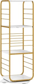 Estante giratória de 4 níveis Torre 360° com estrutura metálica 40 x 40 x 115 cm economiza espaço de canto para escritório, casa, sala, branca+Dourada
