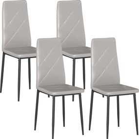 Conjunto de 4 Cadeiras de Sala de Jantar Estofadas em Couro Sintético (MESA NÃO INCLUÍDA) com Encosto Alto e Pés de Aço 41x50x97 cm Cinza