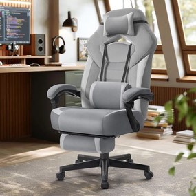 Cadeira gaming com apoio para os pés e almofada ajustável 72,4 x 69,7 x 118-128 cm Cinzento