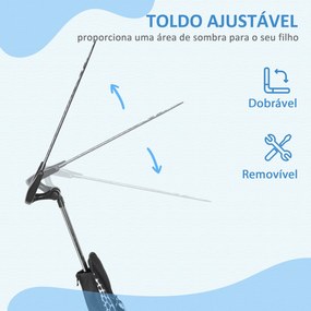 Triciclo para Bebês 2 em 1 Triciclo Evolutivo para Crianças de +12 Meses com Toldo Dobrável e Guiador Telescópico Branco