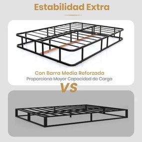 Estrutura metálica para cama de casal 140x200 cm (COLCHÃO NÃO INLUIDO) com 16 barras de suporte, base e pés antiderrapantes em preto