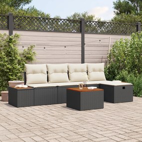Conjunto de Sofás de Jardim com Almofadas Preto Rattan Poliéster