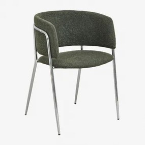 Pacote De 4 Cadeiras De Jantar Estofadas Nalon Cinza Cromado & Bouclé Verde Exército & Caracóis - Sklum