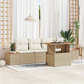 Conjunto de Sofás de Jardim vidaXL de 5 Peças com Almofadas Beige Poly Rattan