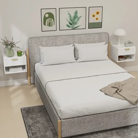 Conjunto de 2 Mesas de Cabeceira Flutuantes Estreitas com Gaveta 40x34x29 cm com Frente Canelada e Prateleira Aberta Branco