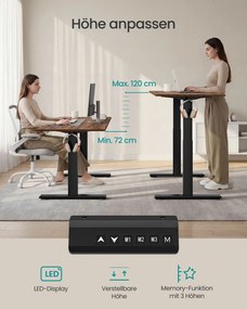 Estrutura elétrica para secretária 100-175 x 70 x 72-120 cm com dois motores (TAMPO NÃO INCLUIDO) preta