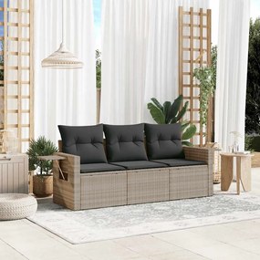 vidaXL 3 pcs conj. sofás jardim c/ almofadões vime PE cinzento-claro