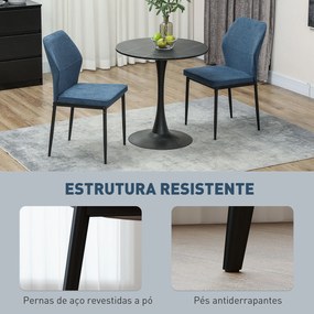 Conjunto de 2 Cadeiras de Jantar Modernas Cadeiras de Cozinha com Assento Acolchoado e Estofado Encosto Curvo 45x57x86 cm Azul Escuro