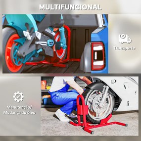 Suporte para Roda Dianteira de Moto Ajustável em 3 Níveis Carga 250 kg 60x55x43 cm Vermelho