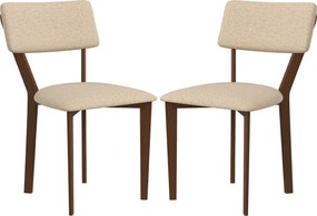 Conjunto de 2 cadeiras de sala de jantar e de cozinha com encosto (MESA NÃO INCLUIDA), pés em madeira e tecido com efeito de linho, 49 x 56 x 85 cm, b