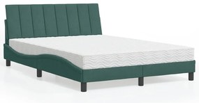 vidaXL Cama com colchão Hanko 140x200 cm veludo verde-escuro