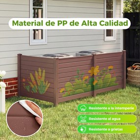 Conjunto com 3 painéis e privacidade para exterior e estacas metálicas 122 x 95 cm, em formato reto ou em U; cobertura para caixote do lixo, Castanho